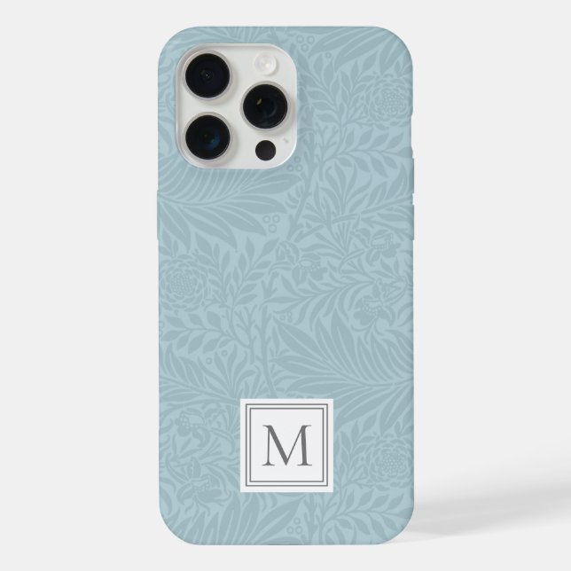 Elegant Light Blue Floral Botanical Monogram iPhone Case (Back)