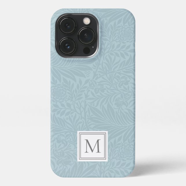 Elegant Light Blue Floral Botanical Monogram iPhone Case (Back)