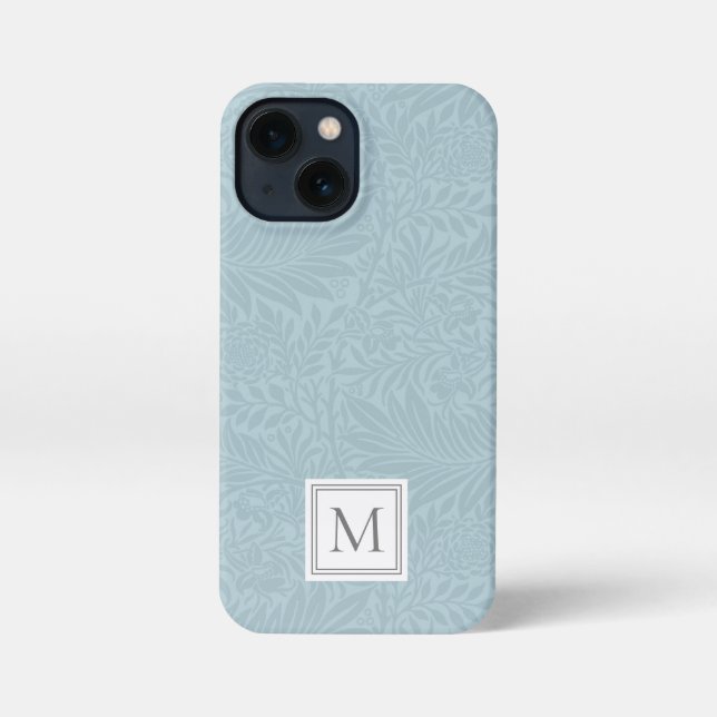 Elegant Light Blue Floral Botanical Monogram iPhone Case (Back)