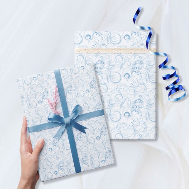 Elegant Light Blue Floral Swirl Pattern Wrapping Paper (Creator Uploaded)