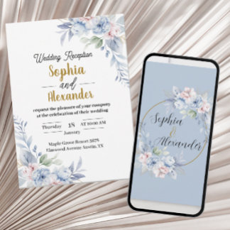 Elegant Light Blue Floral Wedding Invitation  Desc