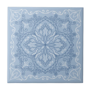 Elegant Light Blue Flowers Butterfly Decorative Ceramic Tile