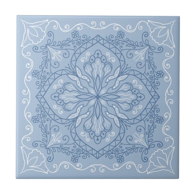 Elegant Light Blue Flowers Butterfly Decorative Ceramic Tile (Front)