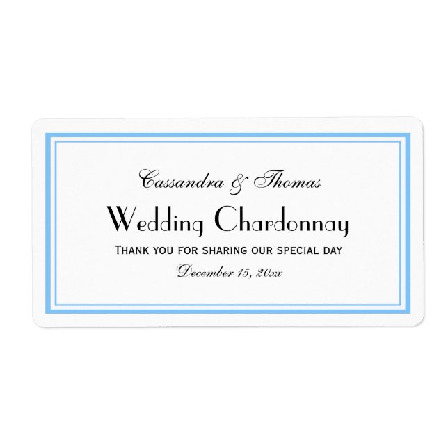 Elegant Light Blue Framed H Wine Bottle Label (Front)