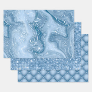 Elegant Light Blue Glitter Glam Patterns Wrapping Paper Sheet