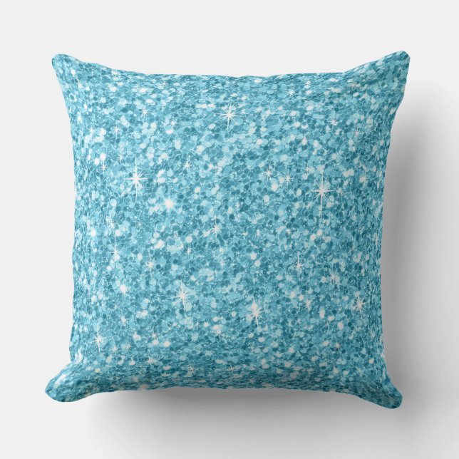 Elegant Light Blue Glitter & Sparkles Cushion (Front)