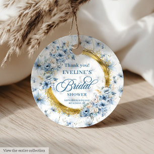 Elegant Light Blue Gold Glitter Flowers Bridal Favour Tags