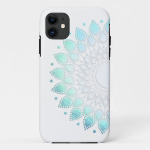 Elegant Light Blue Green Flower Motif iPhone 11 Case