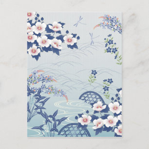Elegant Light Blue Japanese Flower Garden Postcard