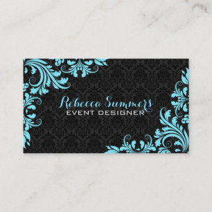 Elegant Light Blue Lace Black Damasks Business Card