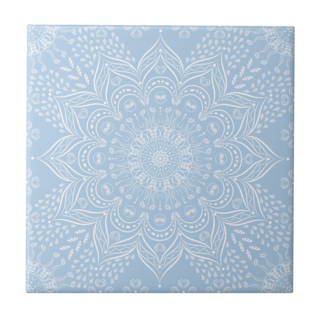 Elegant Light Blue Mandala Ceramic Tile (Front)