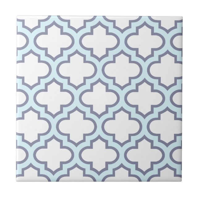 Elegant Light Blue Moroccan Quatrefoil Pattern Tile (Front)