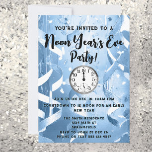 Elegant Light Blue Noon Year's Eve Party   Invitation