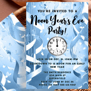 Elegant Light Blue Noon Year's Eve Party   Invitation