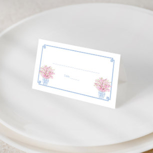 Elegant Light Blue Pink Chinoserie Ladies Luncheon Place Card