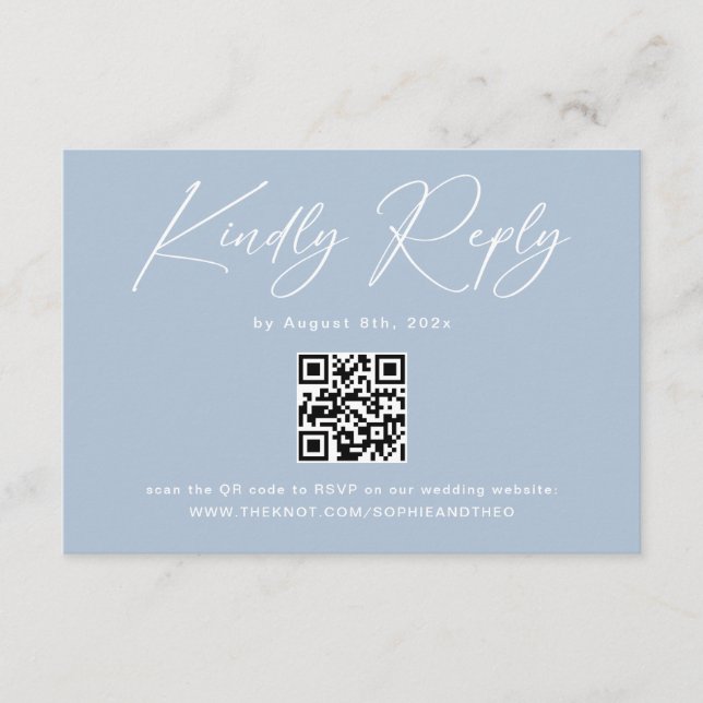 Elegant Light Blue QR Code Wedding RSVP Enclosure Card (Front)