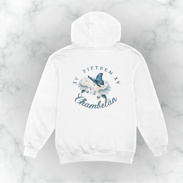 Elegant Light Blue Quinceañera - Chambelán Custom Hoodie (Dreamy Blue Butterfly Quinceanera Court Gifts - Sweatshirt Unisex)