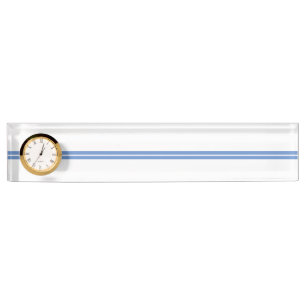 Elegant Light Blue Racing Stripes On White Clock Nameplate