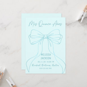 Elegant Light Blue Ribbon Bow Quinceanera Invitation