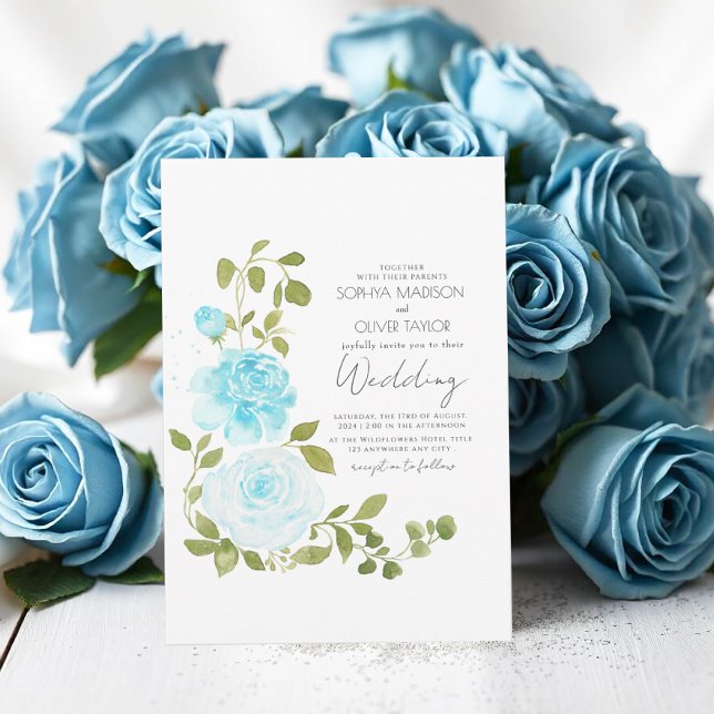 Elegant Light Blue Roses  Floral Botanical  Invitation (Creator Uploaded)