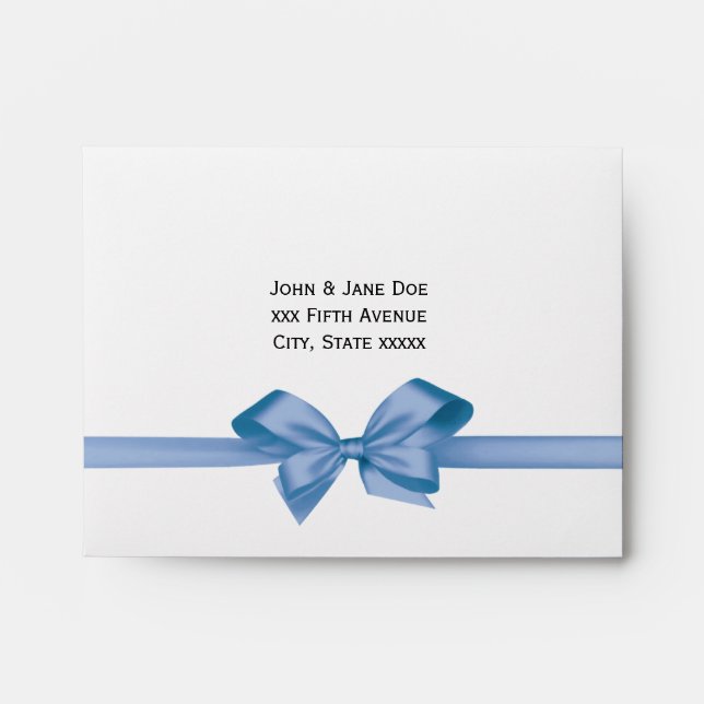 Elegant Light Blue Satin Bow on White Envelope (Front)