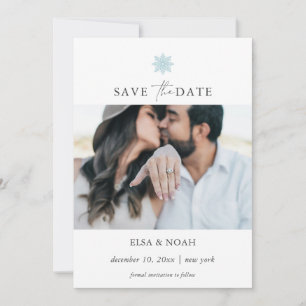 Elegant Light Blue Snowflake photo wedding Save The Date