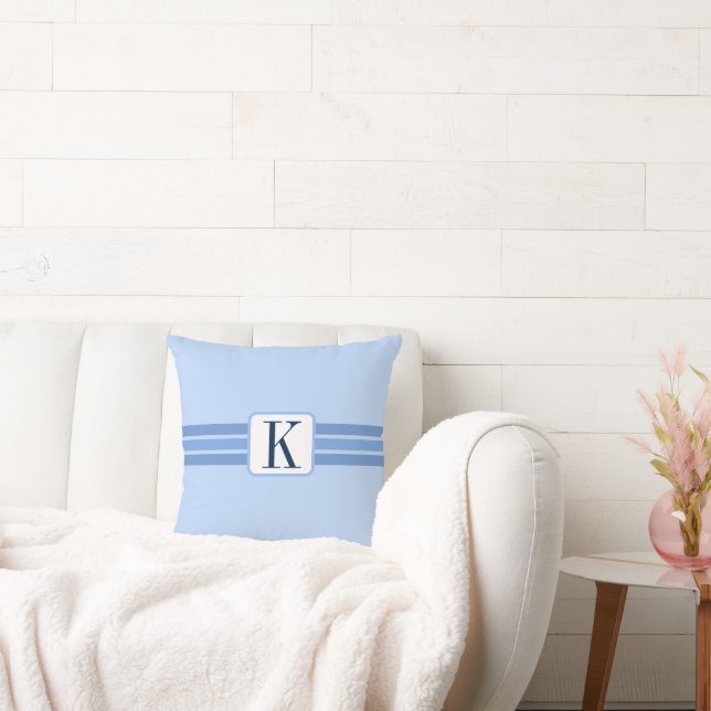 Elegant Light Blue Striped Banner Add Initial Cushion (Couch)