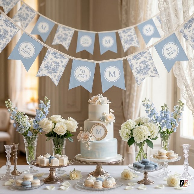 Elegant Light Blue Toile Monogram Est. 2026 Bunting (Creator Uploaded)
