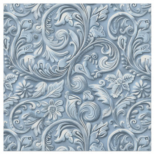 Elegant light blue tooled leather floral fabric