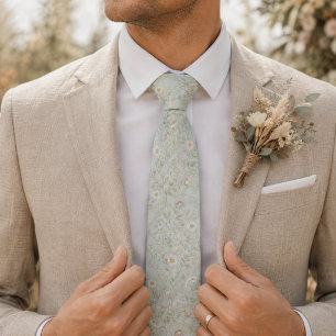 Elegant Light Blue Vintage Botanical Tie