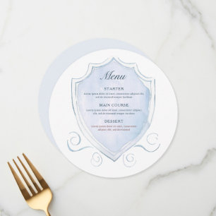 Elegant Light Blue Watercolor Crest Round Menu