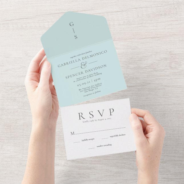 Elegant Light Blue Wedding All In One Invitation (Tearaway)