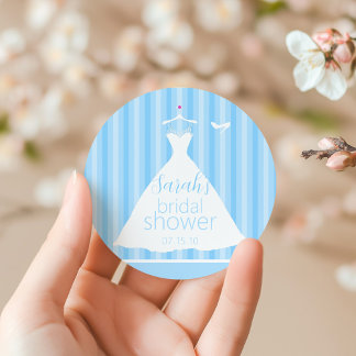 Elegant Light Blue Wedding Dress Bridal Shower Classic Round Sticker