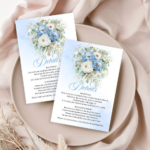 Elegant Light Blue White Peonies Wedding Details  Enclosure Card