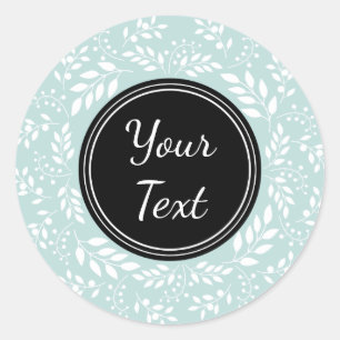Elegant Light Blue Wreath Personalised Text Classic Round Sticker