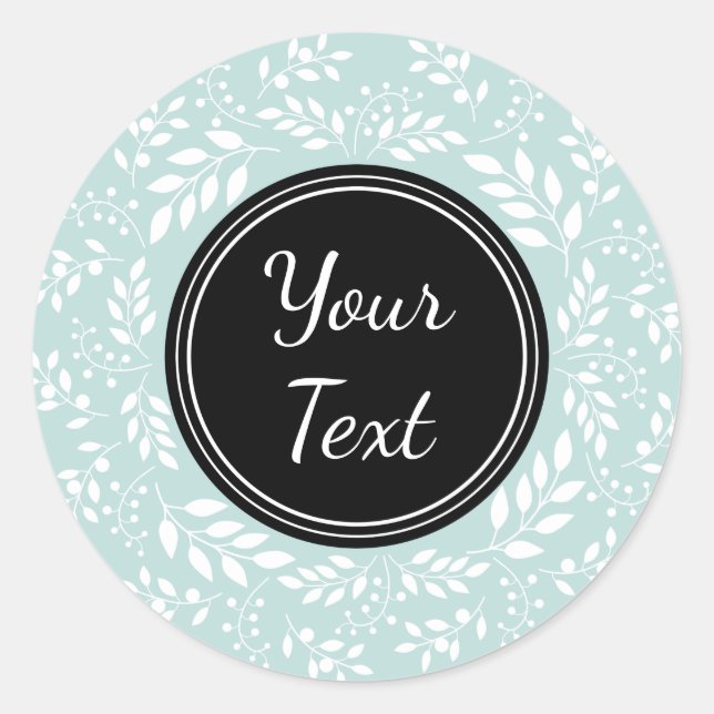 Elegant Light Blue Wreath Personalised Text Classic Round Sticker (Front)