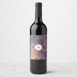 Elegant Light Boho Floral Purple Rose Gold Wedding Wine Label