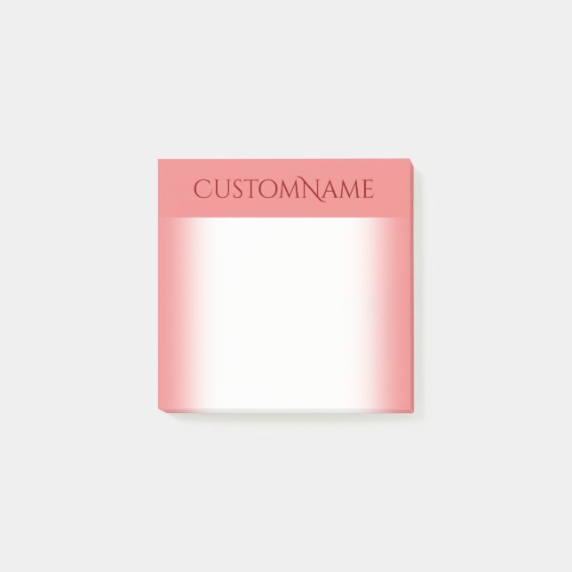 Elegant Light Coral Background w/ Dark Red Name Post-it Notes (Front)
