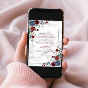Elegant Light Dusty Blue Burgundy Floral Wedding Invitation