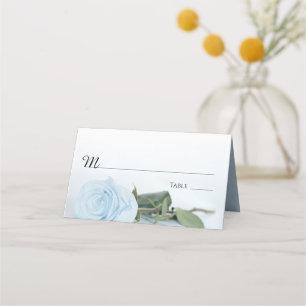 Elegant Light Dusty Blue Rose Wedding Write-In Place Card