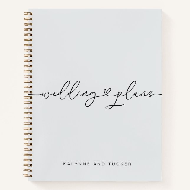 Elegant Light Dusty Blue Wedding Plans Heart Notebook (Front)