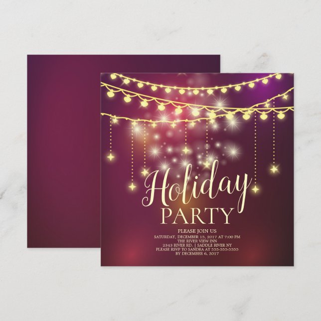Elegant Light Garland Holiday Party Invitation (Front/Back)