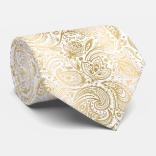 Elegant Light Gold And White Paisley Pattern Tie
