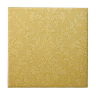 Elegant Light Gold Baroque Damask Ceramic Tile