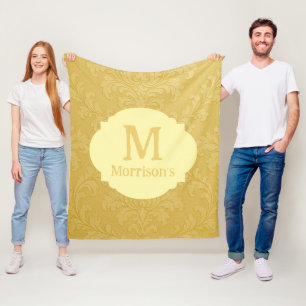 Elegant Light Gold Baroque Damask Custom Fleece Blanket