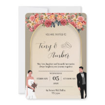 Elegant Light Gold with Floral Wedding Invitation