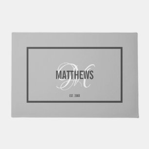 Elegant light gray script monogram name wedding  doormat