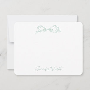 Elegant Light Green Bow Personalised Stationery Card