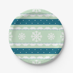 Elegant Light Green Christmas Snowflake Design Paper Plate