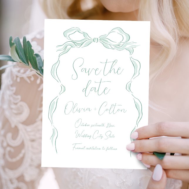 Elegant Light Green Hand Drawn Bow Save The Date (Elegant Light Green Hand Drawn Bow Save The Date)